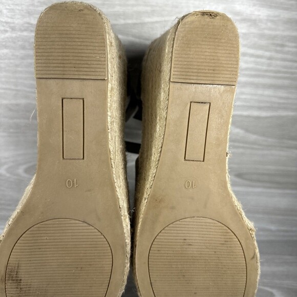 Steve Madden JYIA Espadrille Wedge‎ Sandals Size 10 Brown Suede Leather Peep Toe - Picture 9 of 11